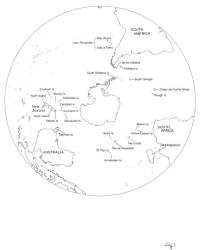 Map 1. South polar projection showing position of New zealand relative to other Austral areas. © All rights reserved. [Image: 4Y0V]